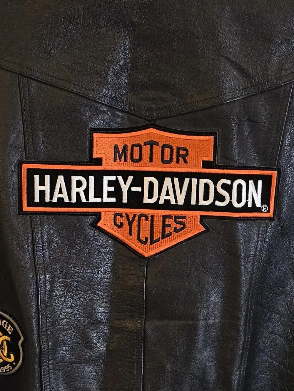 Vintage MOB Leather Biker Vest XL Patched Harley Davidson Bar Shield Sturgis 93